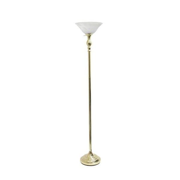 Elegant Garden Design Elegant Designs LF2001-GLD 1 Light Torchiere Floor Lamp with Marbleized White Glass Shade; Gold LF2001-GLD